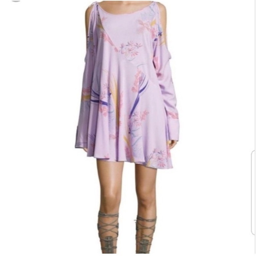 Free People Lilac Floral Cold Shoulder Mini Dress OB600324 XS